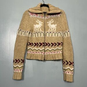 Abercrombie & Fitch Tan and White Turtleneck Sweater with Geometric Patterns